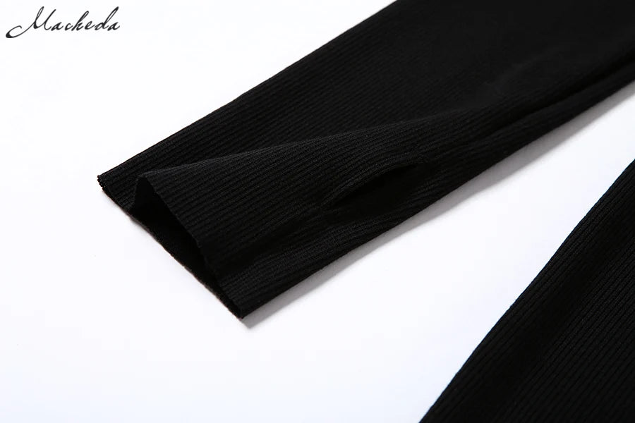 Turtleneck Slim Ribbed Black Dress