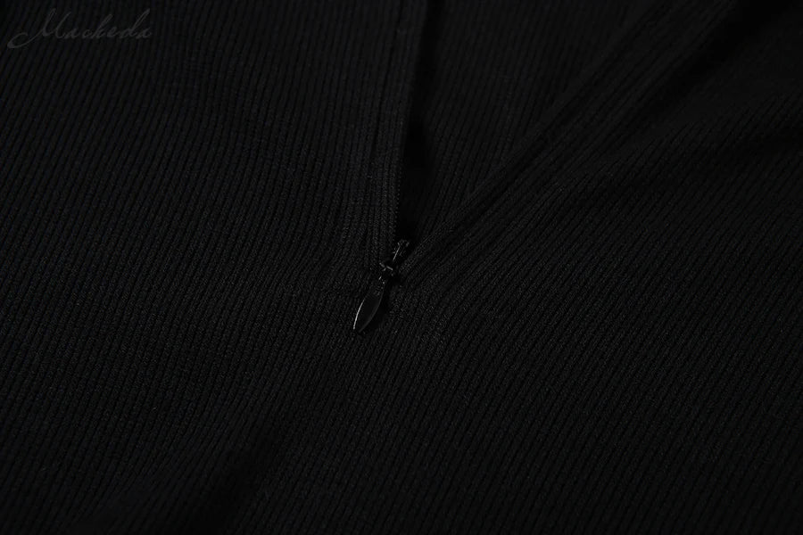 Turtleneck Slim Ribbed Black Dress