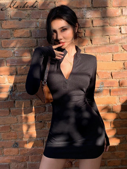 Turtleneck Slim Ribbed Black Dress