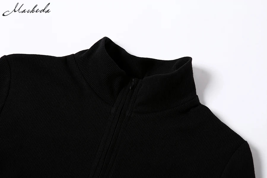 Turtleneck Slim Ribbed Black Dress