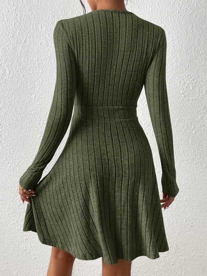 Slim Fit V-Neck Knit Dress