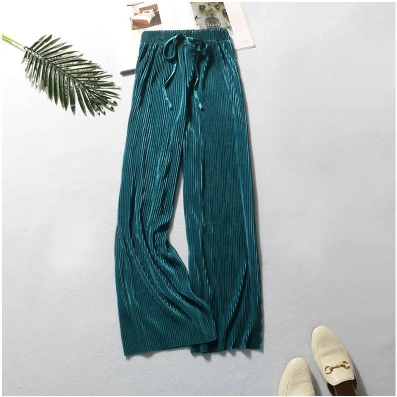 Casual Wide Leg Silk Pants