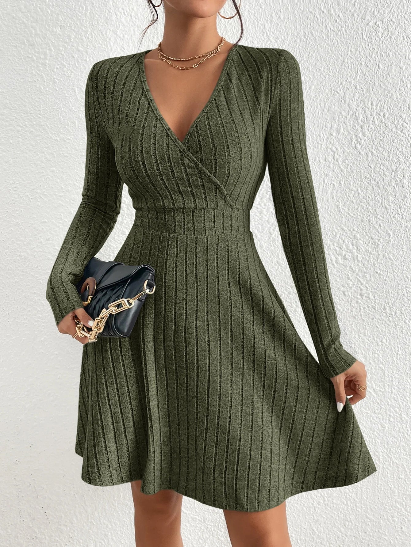 Slim Fit V-Neck Knit Dress