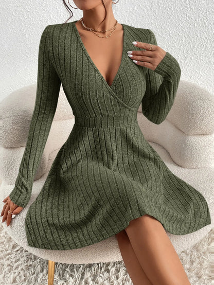 Slim Fit V-Neck Knit Dress