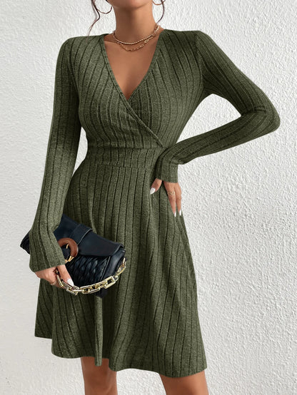 Slim Fit V-Neck Knit Dress