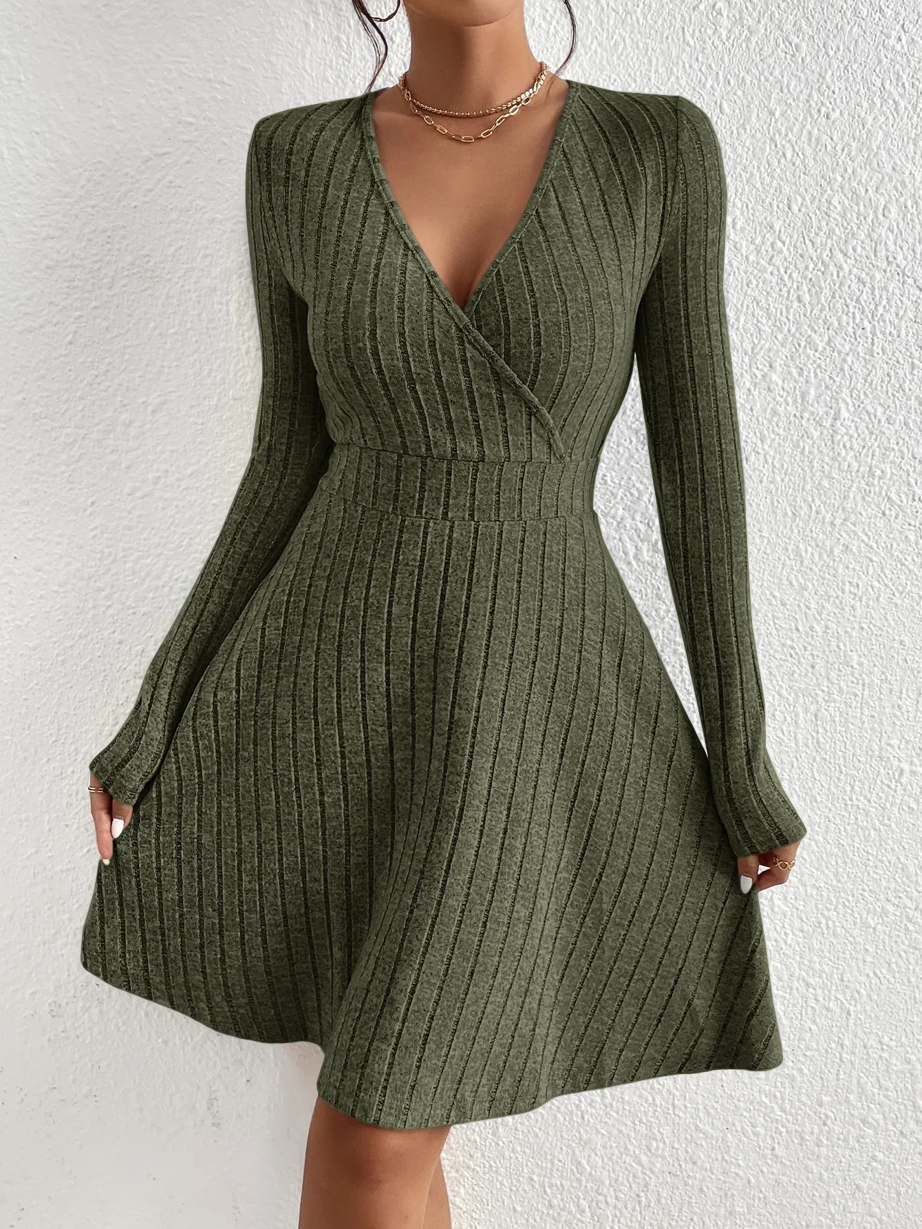 Slim Fit V-Neck Knit Dress