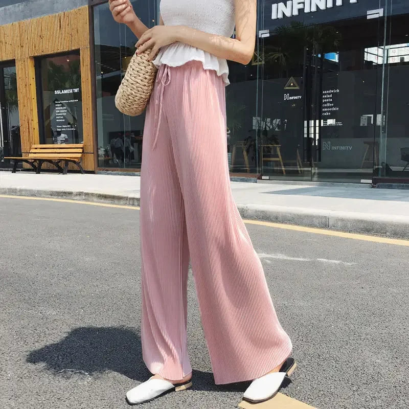 Casual Wide Leg Silk Pants